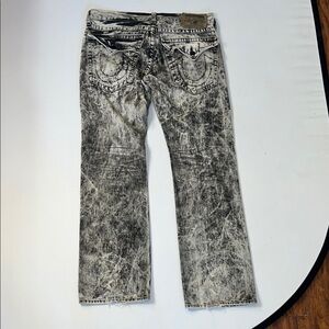 True Religion Men’s Distressed Black and White Straight Jeans
